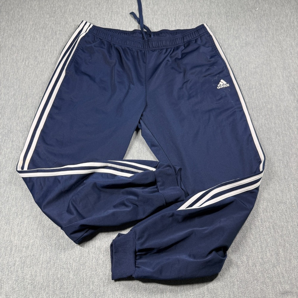 Adidas Sweatpants Mens 2XL Blue 3-Stripe Cuffed Hem Fleece Track Jogger Athletic